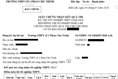 THÔNG BÁO PHÁT GIẤY CHỨNG NHẬN KẾT QUẢ THI TỐT NGHIỆP THPT 2026
